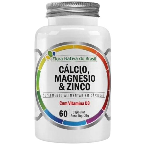 Cálcio, Magnésio, Zinco e Vitamina D3 - 60 Cápsulas, Perfeito para os ossos