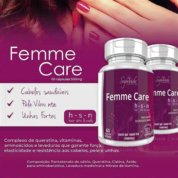 FEMME CARE, Para Cabelo, Pele e Unha - 60 Cápsulas 500mg